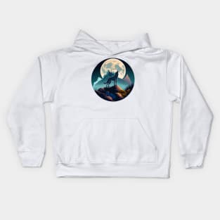 wolf in front of a white moon Kids Hoodie